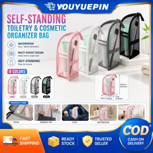 YOUYUEPIN Stand Up Toiletry Bag Waterproof EVA Mesh Travel Organizer Large Capacity Makeup Pouch With Hanging Hook For Bathroom Gym