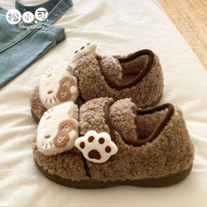 Thick Bottomed Furry Slippers Womens Warm Fluffy Slippers Student Home Use Cotton Slippers Anti-Slip Cute Cartoon Style