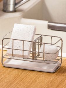 Stainless Steel Kitchen Sponge Drain Rack Wall Mounted Sink Holder Small Dishcloth Storage Basket Kitchen Countertop Organizer