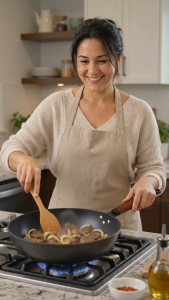 Premium Deep Non-Stick Frying Pan with Long Wooden Handle – 29 cm Wide 8 cm Deep 51 cm Overall Length
