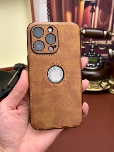 CrashStar Show Logo Hole Soft Leather Shockproof Phone Case For iPhone 16 15 14 Pro Max Plus 13 12 11 Pro Max X XR XS Max Luxury Business Style Phone Cover Solid Color Phone Casing Shell