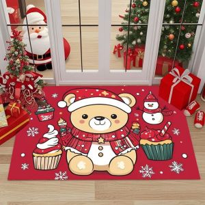 VIKAMA Merry Christmas Happy New Year Doormat Non Slip Soft Washable Holiday Floor Mat For Front Door Entrance Home Decor
