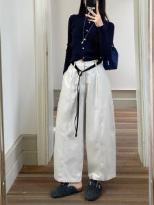 High Waist Wide Leg Pants Womens Korean Style 2025 Autumn New Small Size Casual Pants Lantern Pants Knife Edge Nine Points