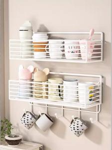 Kitchen Cup Holder Wall Mounted Cup Storage Rack No Drilling Required Bathroom Organizer Cup Shelf for Tea Cups And Water Glasses