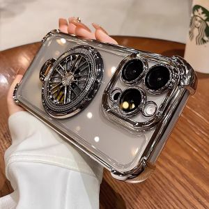 Stress Relief Gyro Magnetic Absorption Stand Compatible with Apple 16 pro iPhone 16 Phone Case 15 pro Max New Lens Film Full Cover plus Premium Feel Women 14 Transparent 13 Men Airbag 12 Anti-Fall Cover