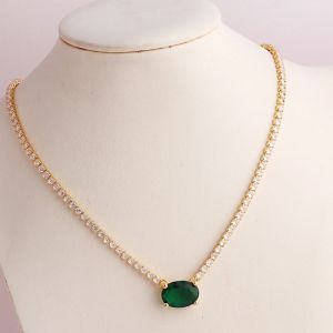 Emerald Cubic Zircon CZ Hip Hop Tennis Chain Necklace Gold Plated Green Crystal Street Party Jewelry Choker Statement Jewelry