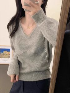 HUOLISI | Slim V-Neck Short Long Sleeve Knitwear