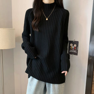 พลัสไซส์ สไตล์เกาหลี หนาขึ้น ครึ่งสูง ปกเสื้อ เสื้อสเวตเตอร์ ผู้หญิง ลำลอง ชุดคลุมท้อง ฤดูใบไม้ร่วง ฤดูหนาว พรางหุ่น เสื้อ Awet Muda