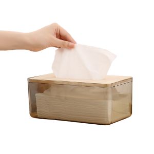 Subtle Charm Transparent Bamboo Cover Tissue Storage Box ZJH01