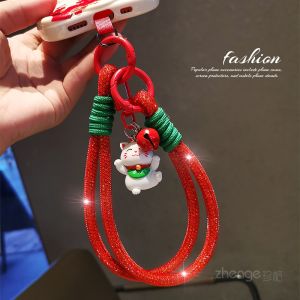 Elegant Womens Short Cat Bell Pendant Mobile Phone Strap Full of Diamonds Luxury Sensation Portable Outdoor Flash Diamond Creative Handheld