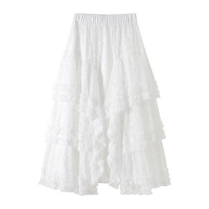 MiiOW | MiiOW Irregular Lace Half Skirt Womens Puffy Tulle Cake Long Skirt Spring Summer New Style Sweet Style High Waist Maxi Dress