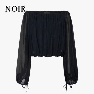 MO&Co. | Black Style Shiny Silk Crepe Off-Shoulder Top