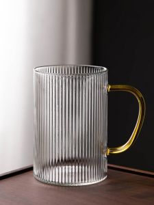 Microwaveable Heating Glass Cup Large Tea Cup Transparent For Home Heat-Resistant Water Cup Vertical Grain Hanging Ear Coffee Cup