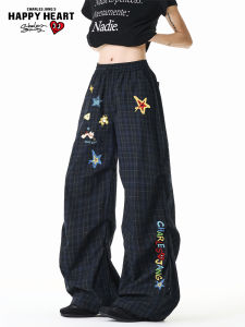 CHARLES JANGS HAPPY HEART | American Graffiti Retro Pleated Plaid Lightweight Summer Mens Casual Pants