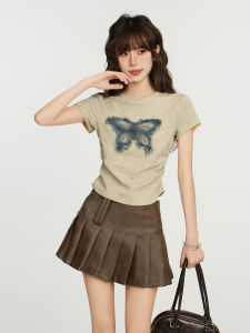 American Retro Butterfly Short Sleeve T-Shirt Women Summer Shoulder Design Slimming Small Crowd Spicy Short Top