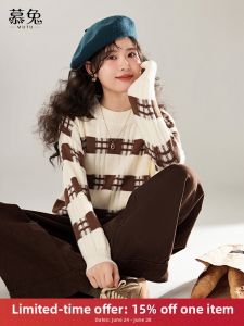 MUTU | Muteb Vintage Striped Round Neck Pullover Sweater Womens Winter New Lazy Style Soft Long Sleeve Knitted Top Warm Thermal