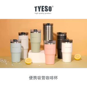 Thermal Insulated Vacuum Coffee Mug Drinking Flask Double Walled Stainless Steel 6hrs Hot/12hrs Cold with Resealable Flip Lid and Reusable Straw