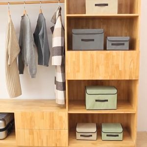 LUMISO Korean Clothes Storage Box Foldable Non-woven Wardrobe Linen Clothes Organizer Box Kotak Baju