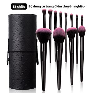 Bộ Cọ Trang Điểm Cầm Tay 13 Chiếc Với Thùng Đựng Màu Đen - Lông Tổng Hợp Dùng Cho Phấn Má Hồng Tạo Khối Phấn Mắt - Bộ Dụng Cụ Trang Điểm