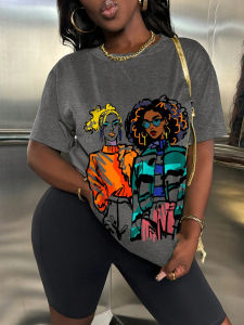 Summer Womens T-shirt With Q-neck Loose And Breathable Fashionable Girl Print Trendy Street Style Casual Cotton Short Sleeved