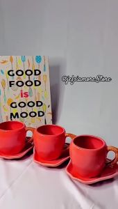 [ READY ] - Cangkir 3 Pasang Motif Apel Keramik / Kado Unik / Hampers Cantik / Gelas Lucu / Cangkir Cantik / Set Teko Murah / Cangkir Teh / Cangkir Kopi / Cangkir Murah / Souvenir / Parcel