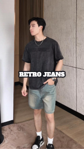Quần short nam RETRO JEANS BAMI HOME chất liệu jeans cotton thoáng khí form trên gối QJ08
