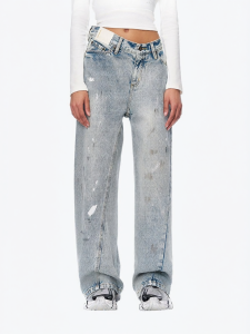 ANN ANDELMAN | Deconstructed Waist Twisting Paint Spatter Graffiti Jeans