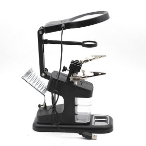 Welding Magnifying Glass LED Light Auxiliary Clip Loupe Magnifier 3 In1 Hand Soldering Solder Iron Stand Holder Station