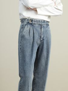 Italian Style Naples Retro Double Fold Mens Straight Leg Loose Fit Casual Long Jeans Spring Autumn Fashion Urban Youth