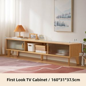ZHUTING | Japanese Style Sliding Door TV Stand Solid Wood Minimalist Living Room Light Storage Cabinet