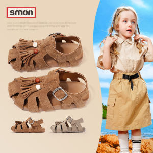 SOUMON | Leather Breathable Big Kids Birkenstock Style Sandals Tassel and Buckle Design
