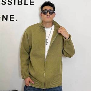 เสื้อคาร์ดิแกนถักหลวมๆ สำหรับผู้ชาย ทรงหลวม สไตล์อเมริกัน ฤดูใบไม้ร่วง/ฤดูหนาว 300 ปอนด์ สีสันสดใส ซิป แฟชั่น เสื้อคลุมกันหนาว