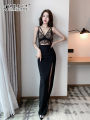 Sexy Long Dress Backless Low Cut Split High Waist Bodycon Club Women's Clothing Hot Girl Night Market Clothes KIMISADE Brand. 