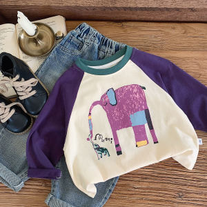 Long Sleeve T-Shirt for Boys: Spring Autumn New Style Cartoon Base Shirt Shoulder Insertion Cotton Fabric Korean Style Baby Clothes