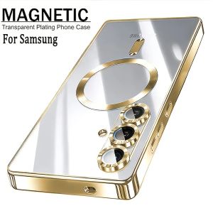 Transparent Plating Magnetic Phone Case for Samsung Galaxy A57 A56 A55 A54 A37 A36 A35 A34 A27 A26 A25 A24 A17 A16 A15 A14 Cover