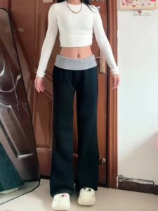 Black American Style Drapey Loose Sports Pants Women Winter New High Waist Slimming Casual Wide Leg Sweatpants