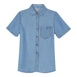 Casual Loose Womens Short Sleeve Denim Shirt Fashionable Summer New Style Breathable Comfortable Anti-Wrinkle Easy Care Top