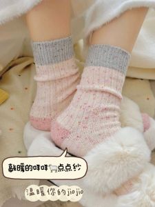 Womens Mid-Calf Woolen Socks Thickened Warm Retro Japanese Style Cashmere Plush Autumn Winter Essential Breathable Moisture-Wicking
