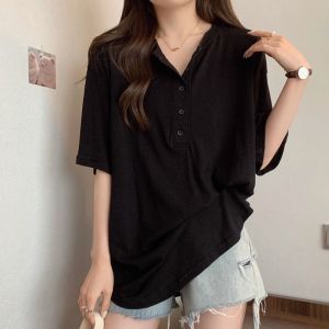 plus Size Womens T-Shirt Korean Style Loose Fit Mid-Length Short-Sleeve Summer Thin Casual Top for Apple And Pear Body Types
