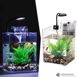 Emango With Usb Lamps And Filter Brush Fake Water Grass Stream Stone Full Set Of Landscaping Small Plastic Square Fish Tank Apply Desk Home Sitting Room