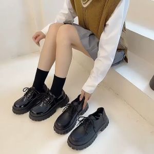 Giày Oxford đế dày giày da nữ thời trang màu đen phong cách Hàn Quốc cỡ lớn đa năng giày da nhỏ thời trang