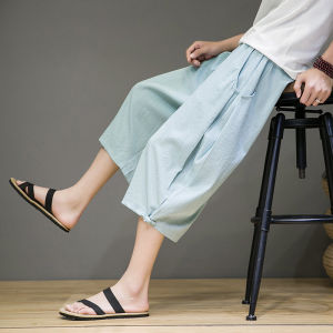 Ice Silk Mens Summer Thin Straight Leg Loose Fit Casual Pants Seven-Footers Comfortable Breathable Cool Feeling Trousers