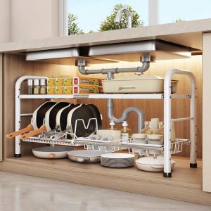 MUZU ชั้นวางของใต้ซิงค์ ขยายได้ชั้นวางของ ชั้นวางของใต้ซิ้ง ชั้นวางของ ชั้นวางของในครัว ชั้นวางของในห้องน้ำชั้นวางของอเนกประสงค์ชั้นว
