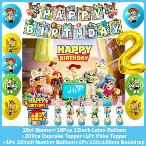 Beast Kingdom | Cartoon Toy Story 5 Kids 1th~9th Birthday Decorations Banner Balloons Cake Topper Decor Set Baby Shower Buzz Lightyear Backdrops