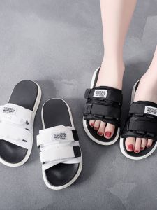 Hong Kong Style Slip-On Rubber Slippers with Magic Tape Anti-Slip Adjustable Size Outdoor Wear for Couples Summer Sandals