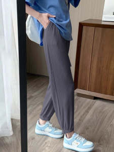 Ice Silk High Waist Loose Fit Summer Thin Sport Pants Womens Casual Drapey Style Harmonious Lantern Pants Trendy