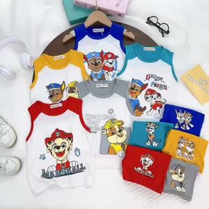 Bộ Quần Áo Ba Lỗ Trẻ Em Hiệu NATUCO Vải Thun Lạnh Mềm Mát Phối Màu Dễ Thương Hình In Chó Cứu Hộ Cho Bé 8-27kg BL-IN51