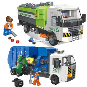 Xe Vệ Sinh Đường Phố Xe Rải Rác Rác Nhẹ Xe Tải Nặng Xe Xây Dựng Mô Hình Khối Xếp Loại Có Thể Tháo Rời