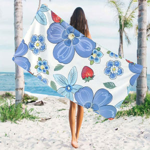 BILIBILI | blue strawberry flower Quick Drying Microfiber Beach Towel Lightweight for Swimming Camping Yoga - Bath Towel