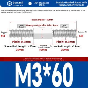 GUWANJI | Stainless Steel Double Ended Bolt Reverse Thread Screws Rods Hexagon
